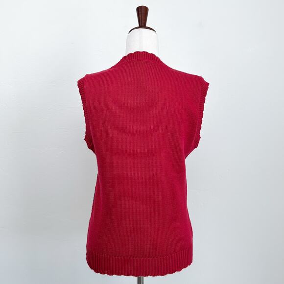 Vintage Red Floral Knit V-Neck Sweater Vest - Picture 6 of 7